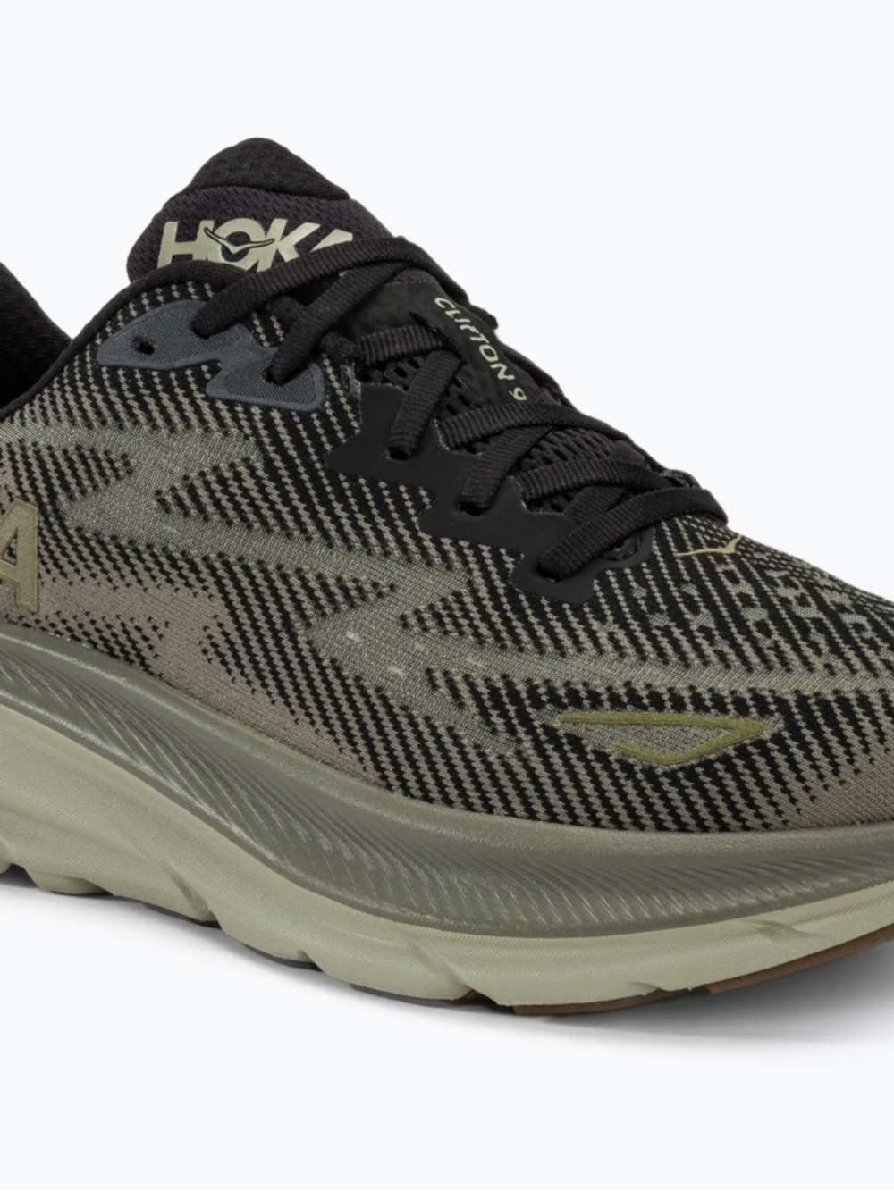 Hoka Clifton 9 Athletic Shoe — Olive Green & Black